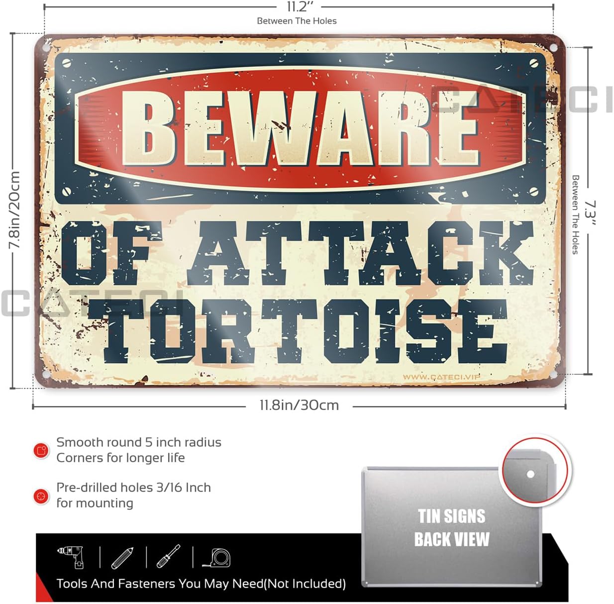 "Beware of Attack Tortoise" - Funny Metal Decor Sign 8x12in Gift Idea image 3