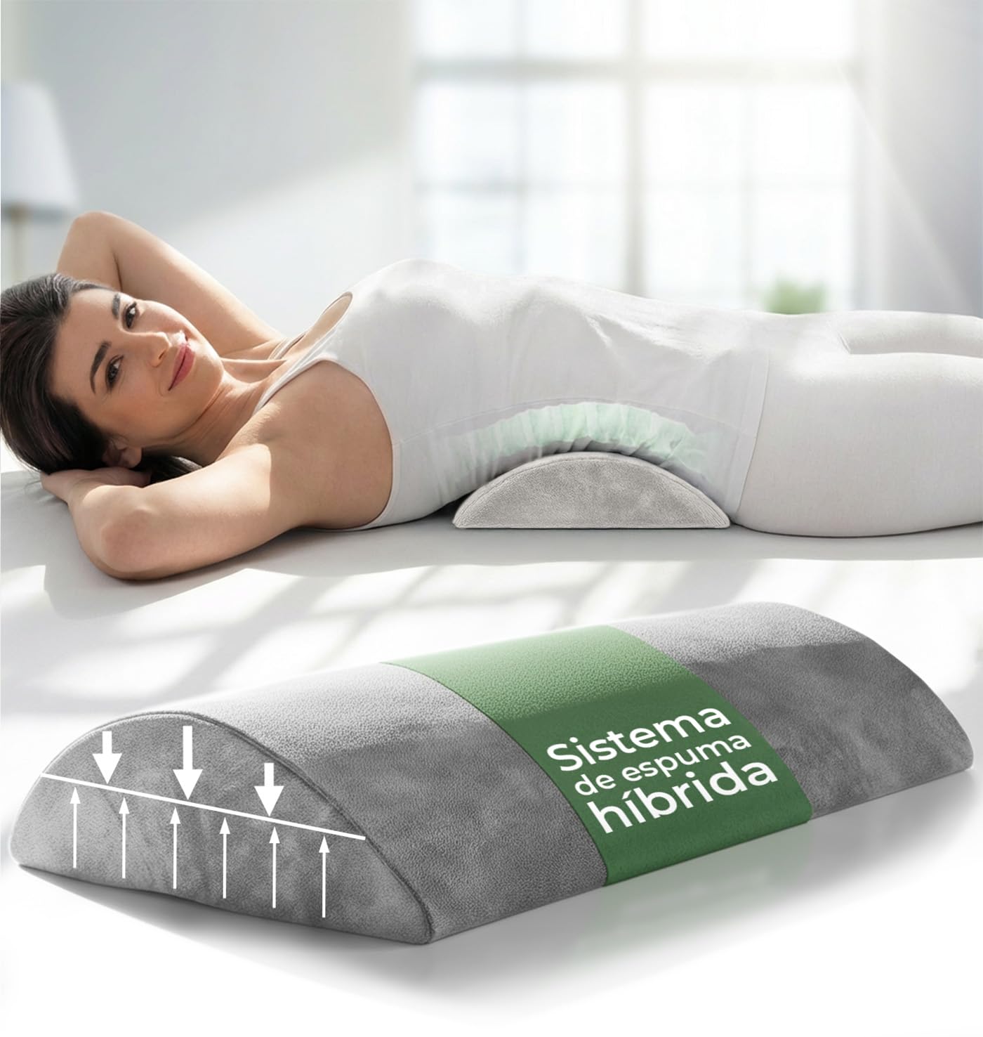 Well B4 Almohada Lumbar Ergonómica, de Apoyo Lumbar para Cama y Sofá, al Estar Tumbado, Cojin para la Parte Baja de la Espalda, Gris