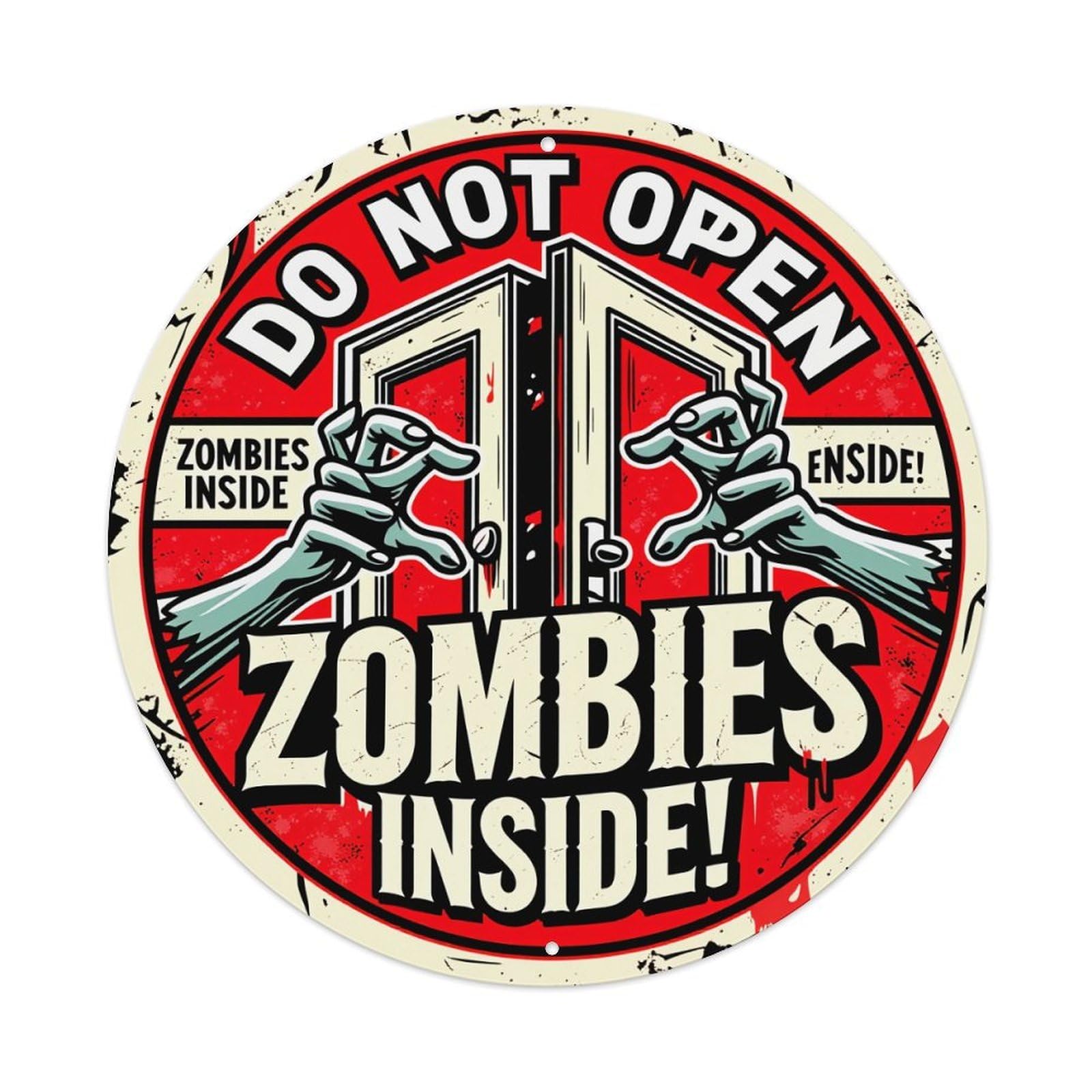 Wmlzdnwr Vintage Do Not Open Zombies Inside Warning Sign Round Tin Sign,Retro Wall Art,Metal Poster For Home, Bar, Garage, Cafe, Rustic Indoor & Outdoor Decor, 8X8 Inches