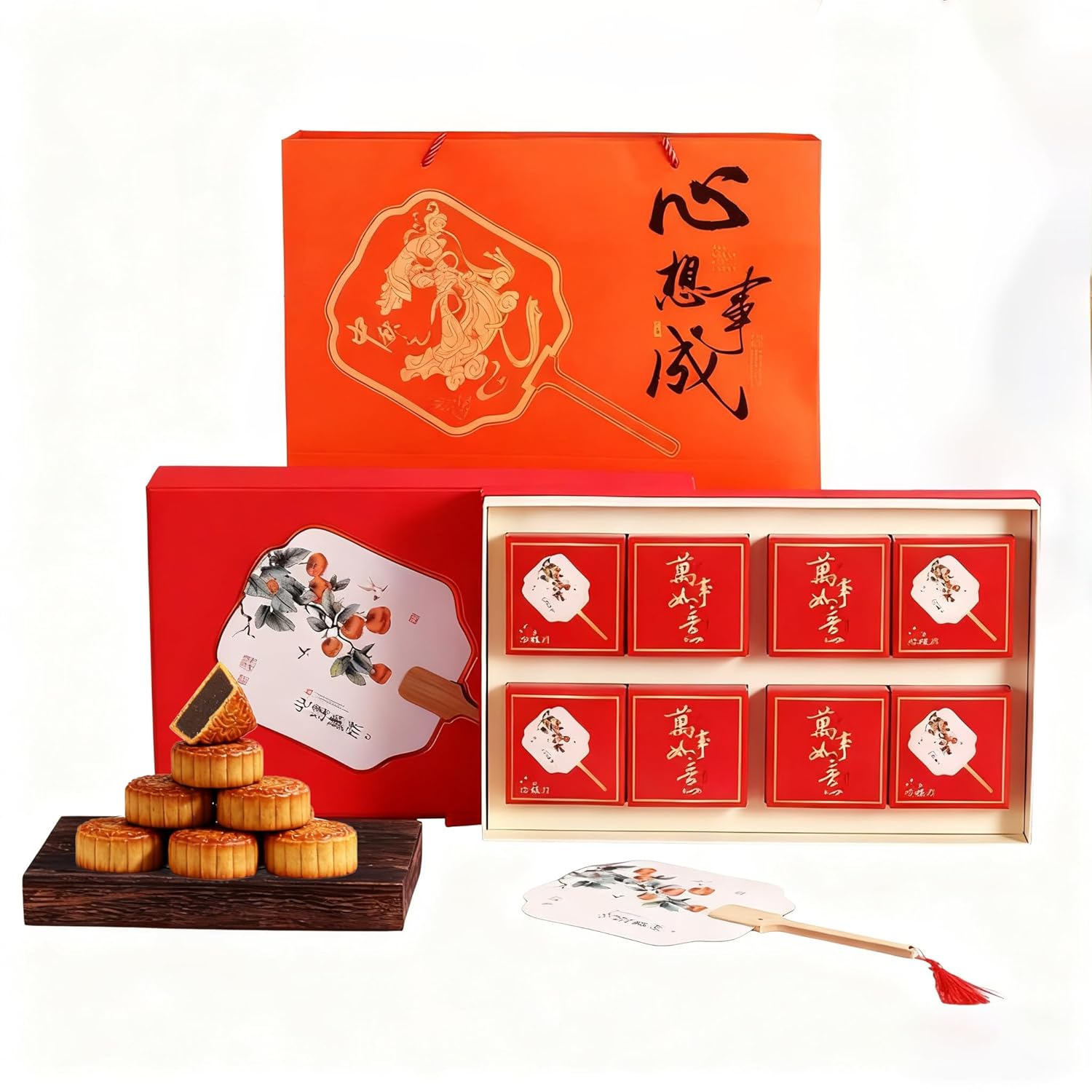 Chinese Traditional Moon Cake Pastry Gift Box(100g*8/28.21oz), 8 Flavors Mixed And Ready To Eat Breakfast, Suitable For Family Sharing/Holiday Celebration