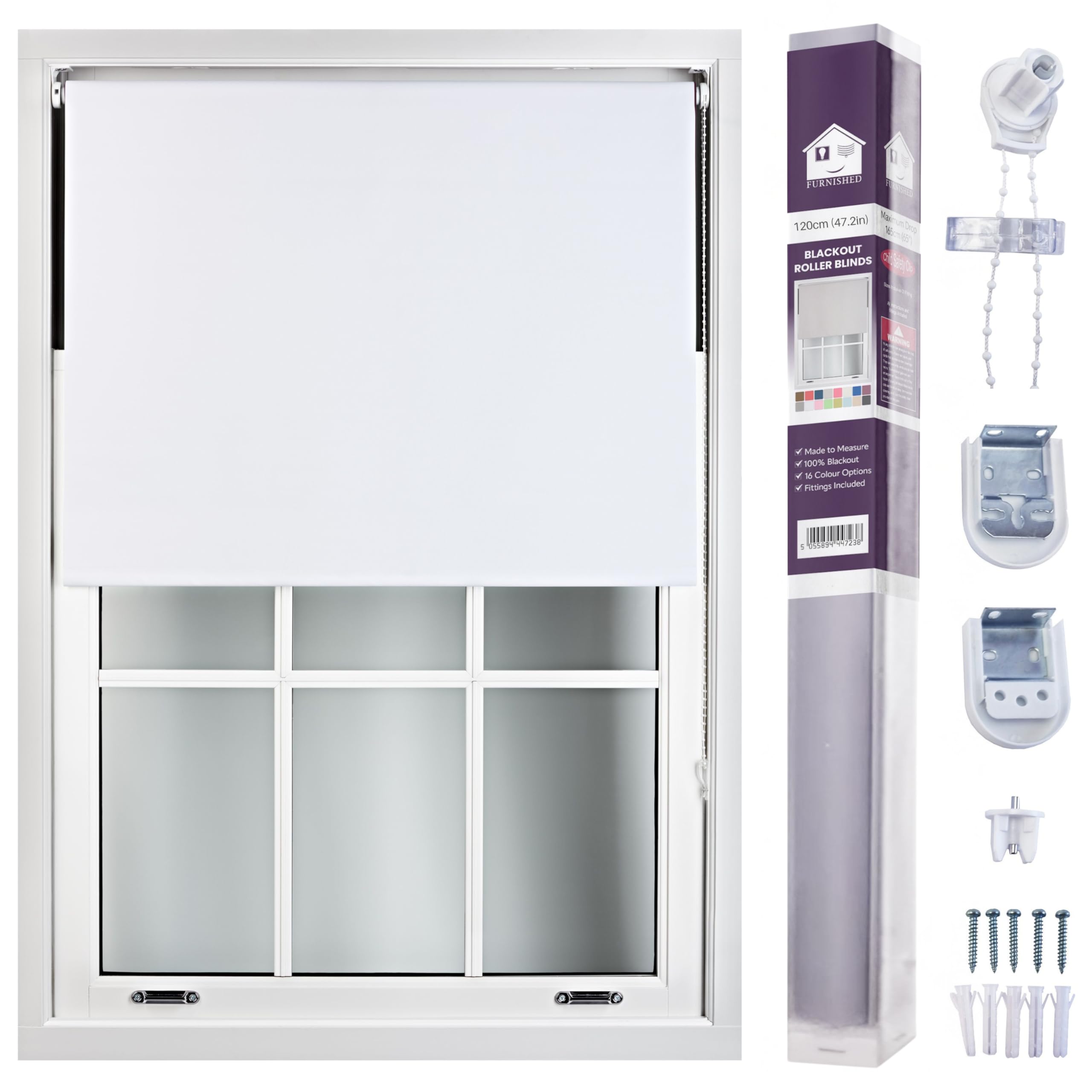 Furnished Made To Measure Blackout Roller BlindsWhite Roller Blind For Windows And Doors (W)120Cm (L)165Cm from B&Q