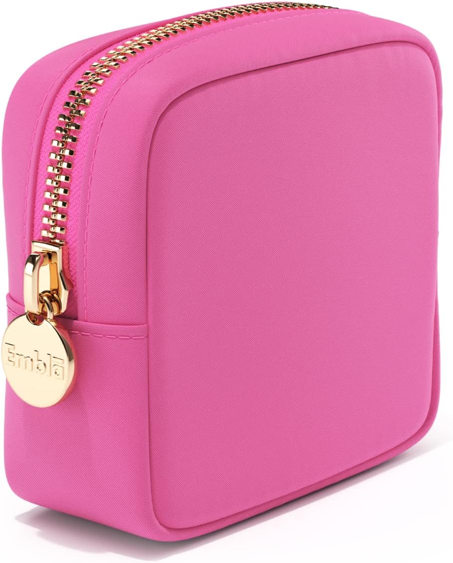 Embla Makeup Bag Travel Cosmetics Pouch and Toiletry Bag, Nylon Zipper Pouch Purse, Cute Make Up Organizer Storage Tote for Women Girls, Waterproof Travel Skincare Case, Small Makeup Bags, Raspberry