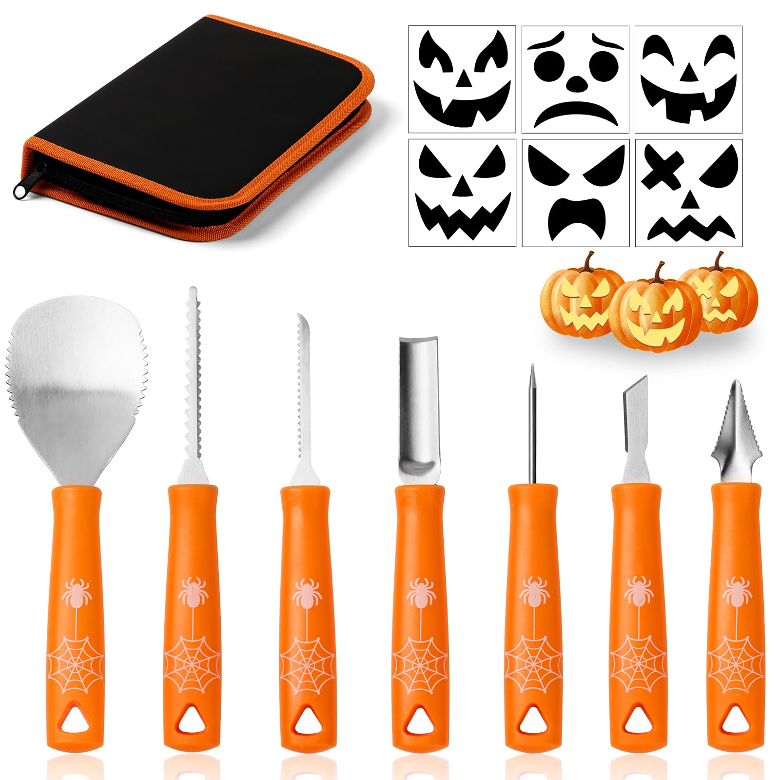 Halloween Pumpkin Carving Kit Set 14Pcs, Professional Stainless Steel Pumpkin Carving Tools with Stencils and Carrying Case for Carve Sculpt Halloween Pumpkin Decorations DIY - Family Friend Party