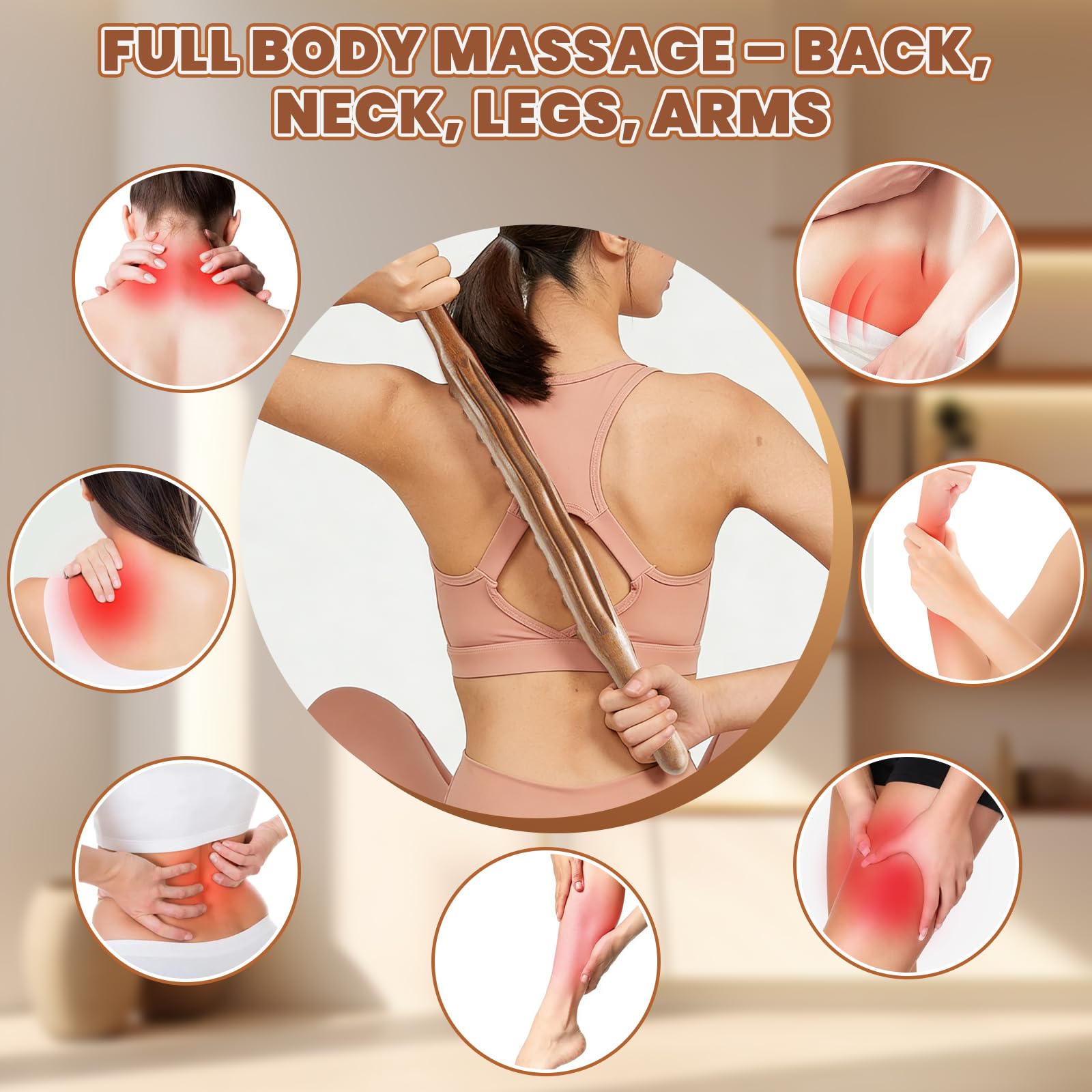 Gua Sha Wooden Therapy Varilla de madera con 31 perlas de masaje, natural y respetuosa con la piel, varilla de madera para espalda, cuello y piernas – Gua Sha – Varilla de terapia de madera Gua Sha