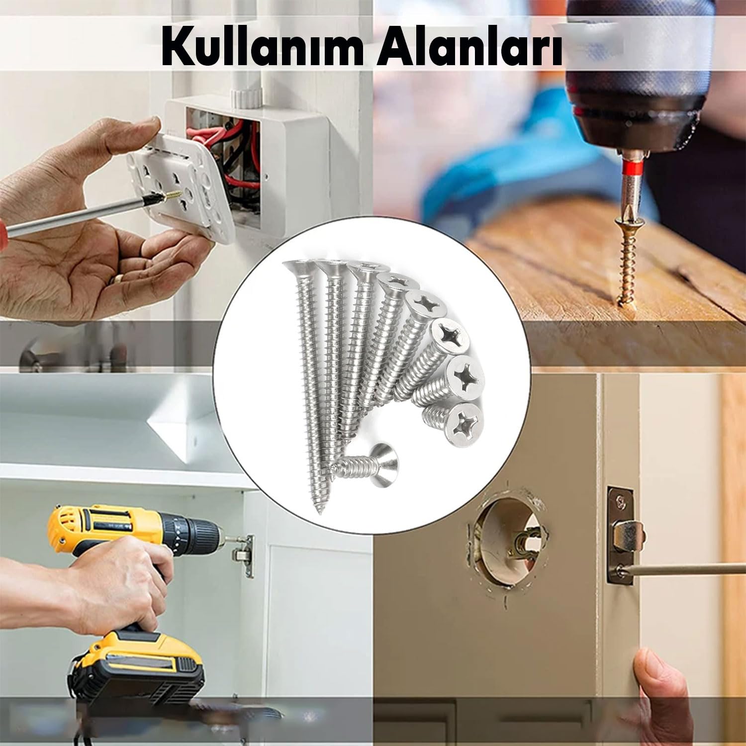 Badem10 Sunta Vidası 3x16 Paket 1000 ADET Sivri Uçlu Ahşap Tahta Ağaç Mobilya Ayak Kulp Vidası