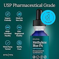 Vista 3 de Gotas de Azul de Metileno - Grado Farmacéutico USP 99.99% Puro Solución al 1% para Energía, Enfoque, Claridad, Cognición y Apoyo Celular - Probado
