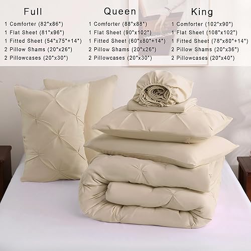 Miniatura 6 de DOWNCOOL Juego de edredón beige de 7 piezas, tamaño matrimonial, ropa de cama con pliegues en una bolsa, juego de ropa de cama de microfibra suave