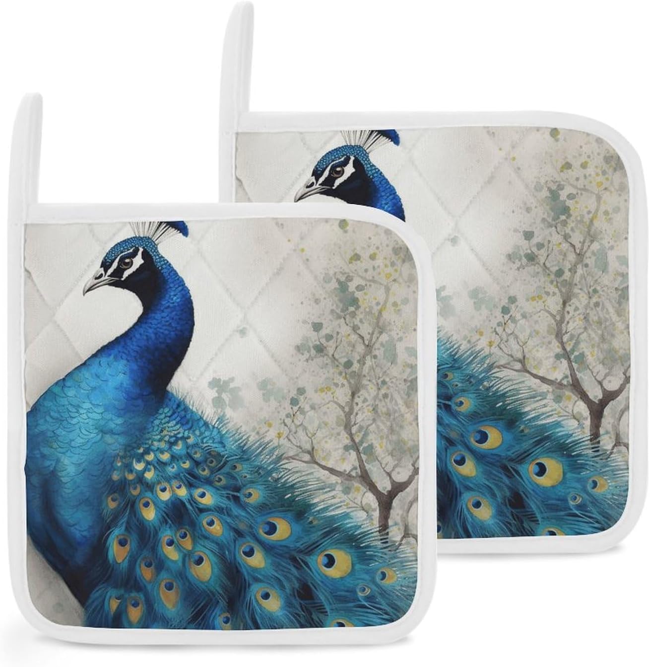 Blue Peacock Polyester Heat Resistant Pot Pad Non Slip Anti Scald Hot Dish Mat Reusable Table Protector for Kitchen Hot Pot Mat Wear Resistant Heat Proof Table Pad for Countertop Dining Room