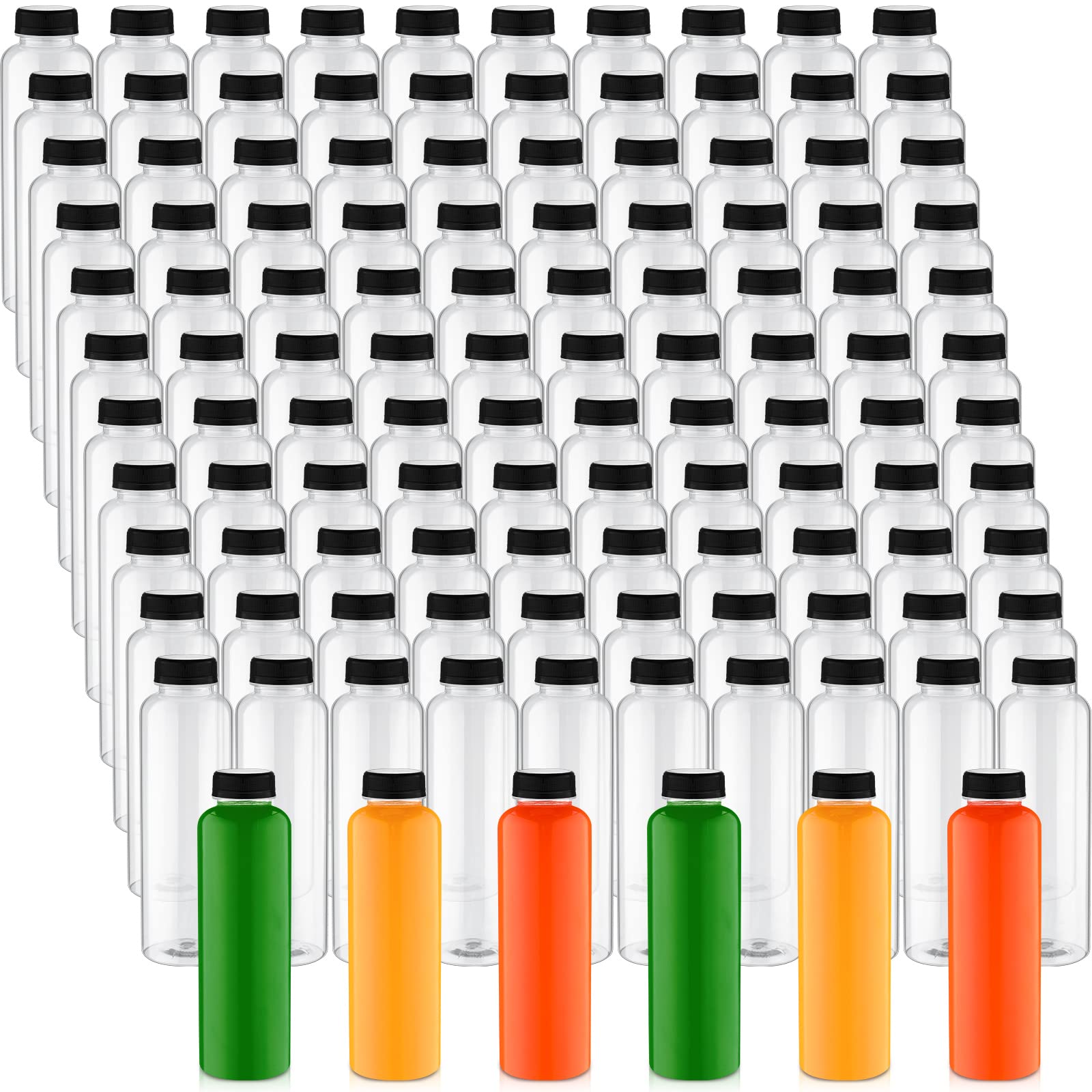 Tanlade 200 Pack Plastic Juice Bottles with Caps Clear Reusable Drink Containers with Caps Empty PET Beverages Bottles Bulk for Juicing Smoothies