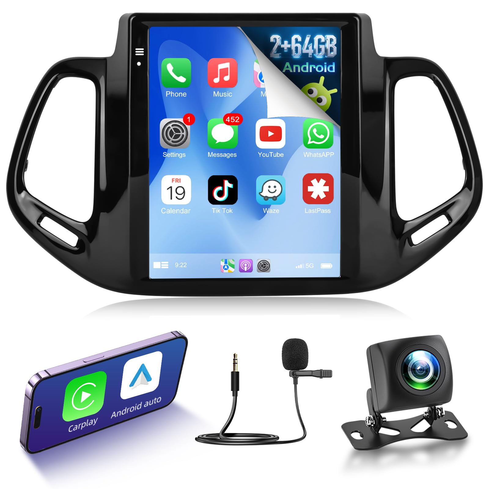 Photo 1 of 2G+64G 9.7 inch Screen for Jeep Compass Radio 2017 2018 2019, Android Touch Screen Compass Car Stereo, Carplay/Android Auto/Bluetooth/EQ Audio/SWCx004vy0xef
