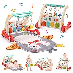 CUTE STONE Baby Gym Play Mat & Learning Walker, Activity Mat with Play Piano, Musical Activity Center with Lights, Baby Push Walkers & Tummy Time Mat for Infant Newborn Toddlers
