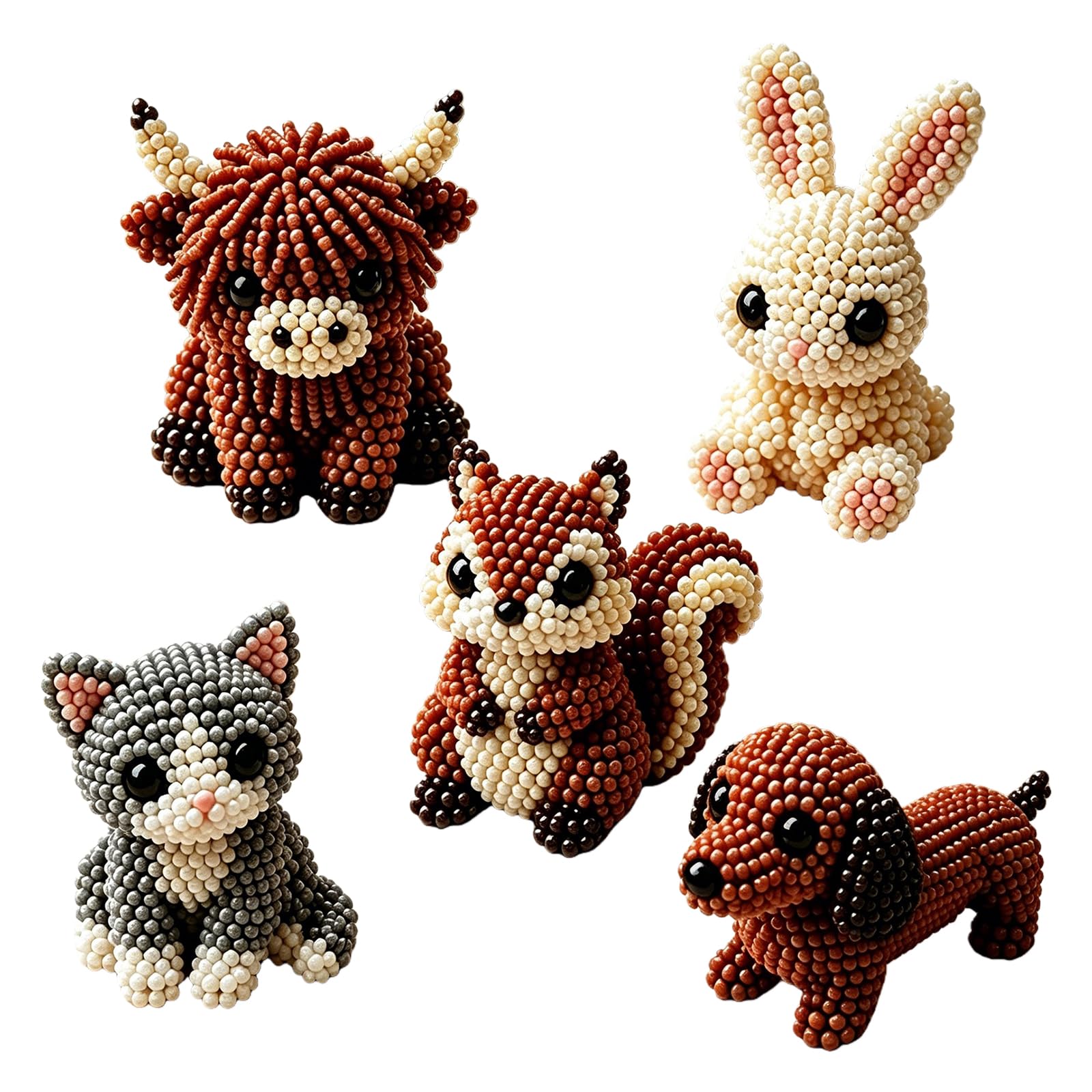 Introti 5pcs 3D DIY Beaded Animal DIY Kit with Colourful Beads and Instructions Creative Beadwork Set Cute Animals Bead Embroidery Kit Gift for Beginners & Craft Enthusiasts (A)