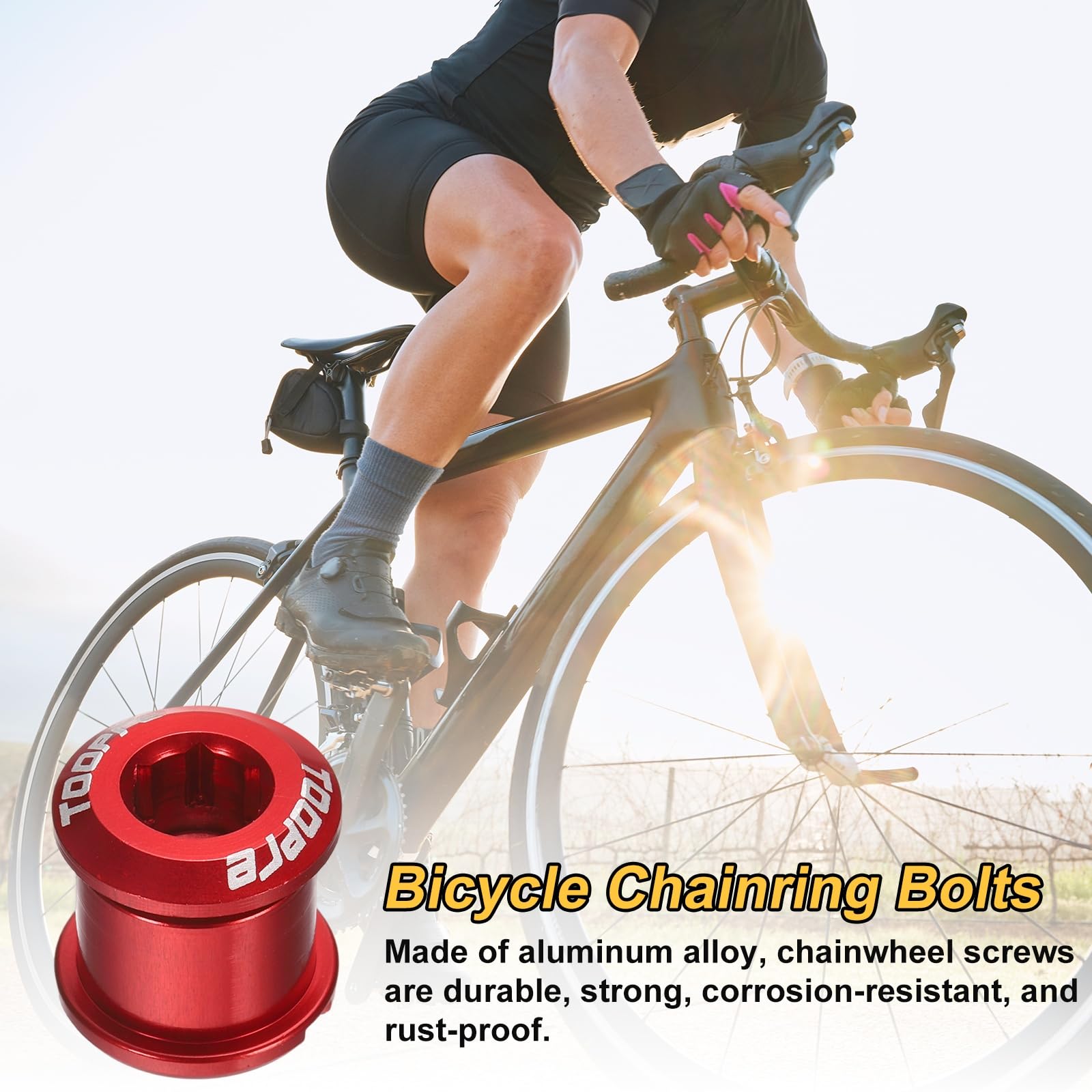 QUARKZMAN 5 Piezas Tornillos De Anillo De Cadena Doble M8 De Aleación De Aluminio para Bicicleta Tuercas De Biela Y Tornillos De Plato para Bicicleta De Carretera Y Montaña Color Rojo