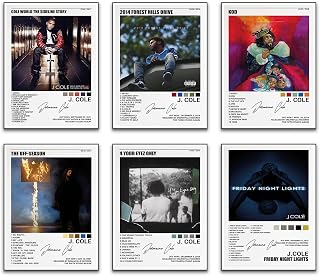 J.Cole Poster Music Canvas Wall Art Album Cover Signed Limited Posters Set of 6 Teenager Room Decor Aesthetic Retro for Bedroom Decor 8x10 inches 20x25cm Unframed…