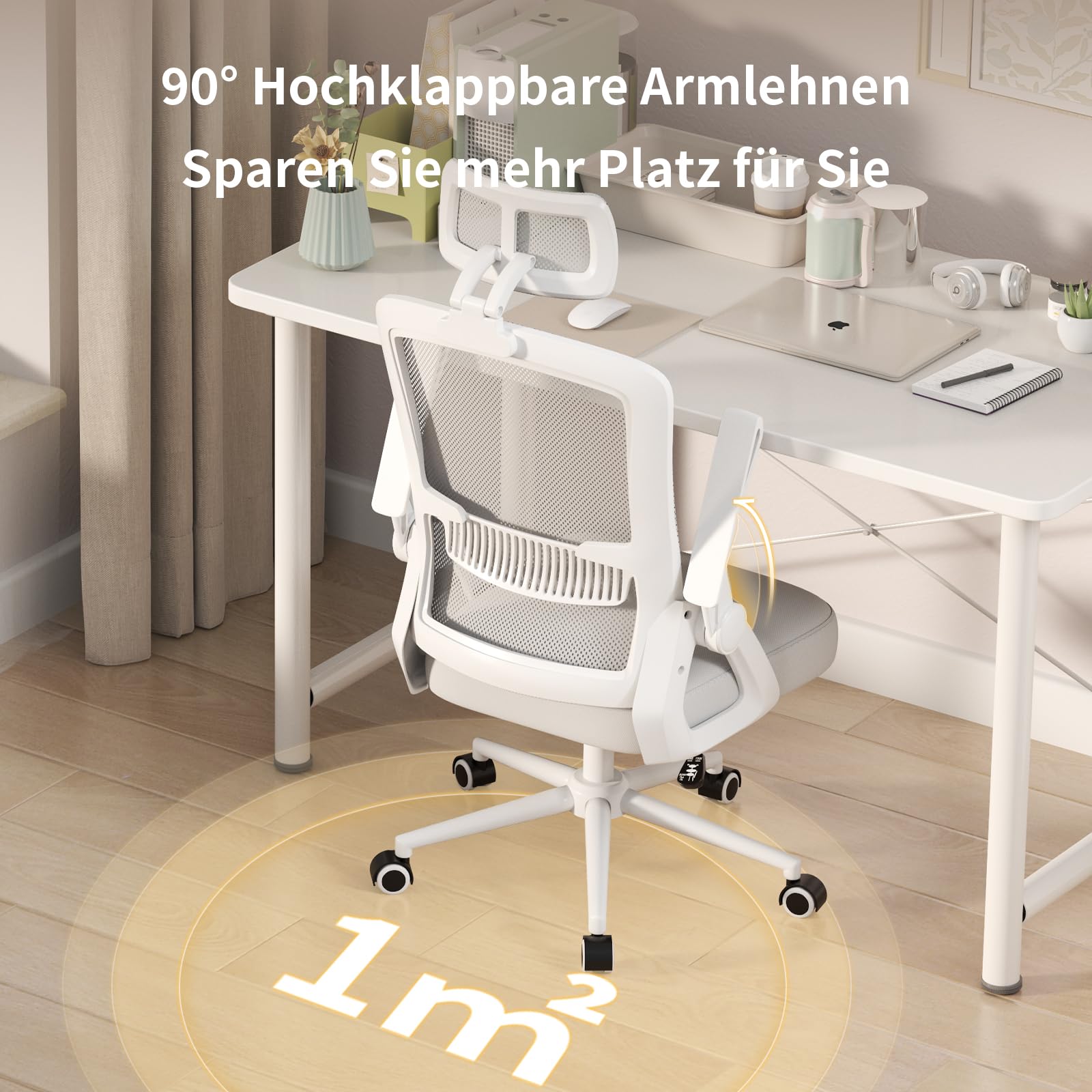naspaluro Bürostuhl Ergonomisch Schreibtischstuhl Grau | Atmungsaktiver Netzgewebe, Lordosenstütze, Höhenverstellung Computerstuhl, Verstellbarer Armlehnen Kopfstütze Drehstuhl