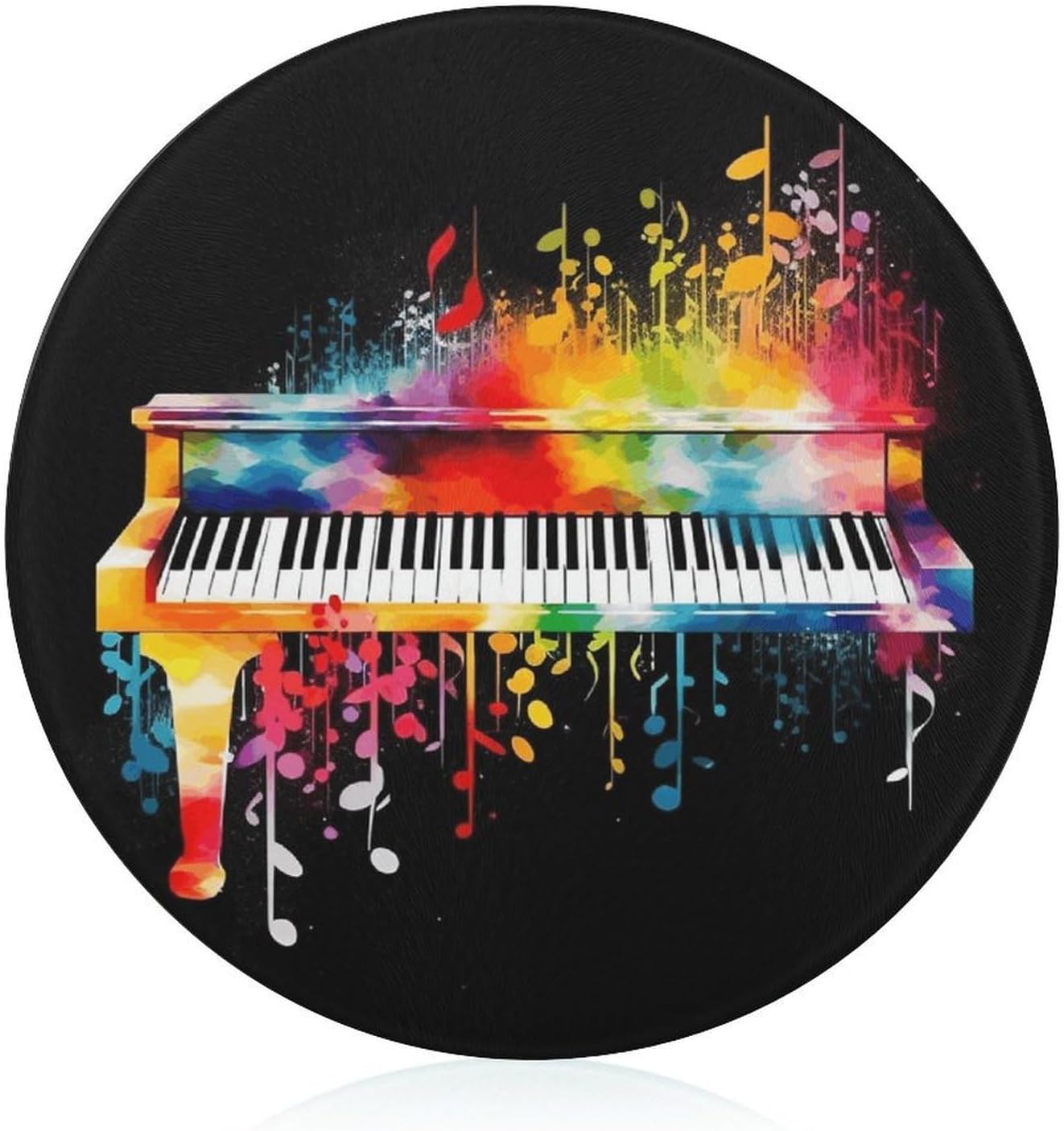 Colorful Piano Keyboard Music Note Chopping Block Tempered Glass Cutting Board Mats Round Countertop Cutting Boards Small Charcuterie Boards Bar Cheese Board Snack Tray