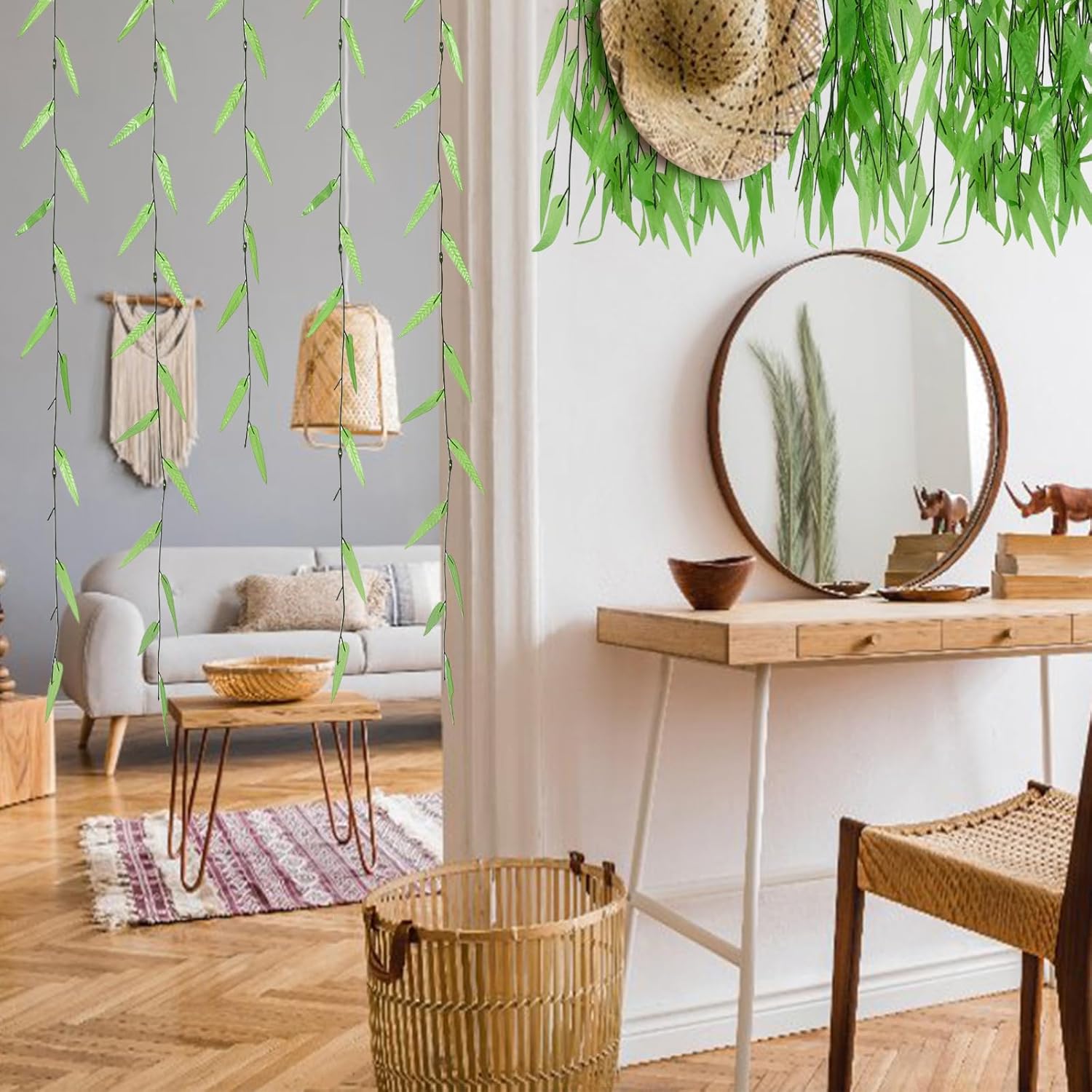 Riceshoot 300 Pcs Artificial Hanging Leaves Vines Fake Willow Garland Faux Vines for Wall Balcony Garden Wedding Windowsill Party Wreath Supplies Vbs Jungle Decorations