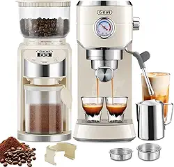Gevi Máquina de café expresso de 20 barras com conjunto de moedor de rebarbas | 35 configurações precisas de moagem | Espumador de leite para cappuccino latte | Kit de barista doméstico profissional |