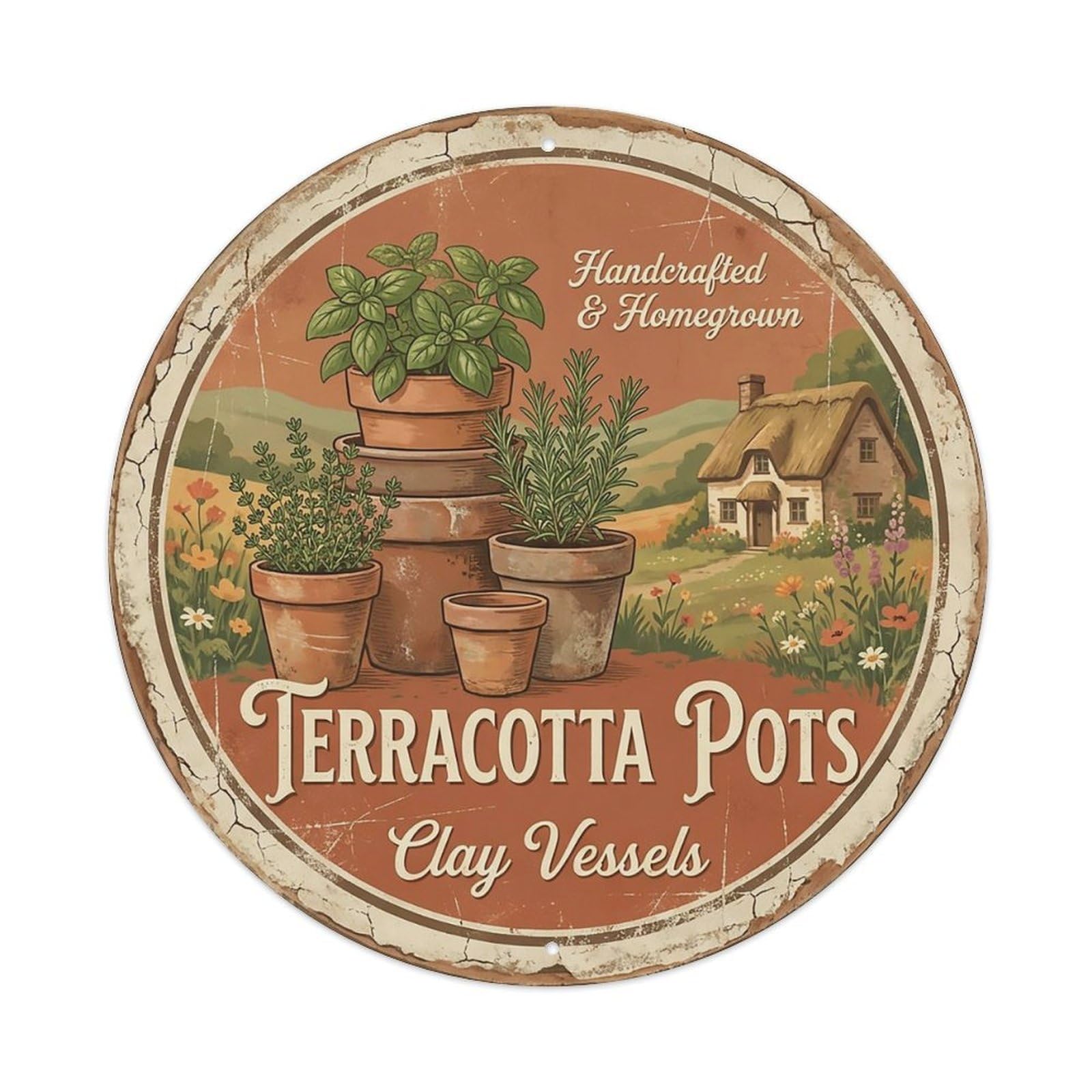 Cxhjca 8X8inch(20X20cm) Vintage Cottagecore Garden Terracotta Pots Clay Metal Tin Sign