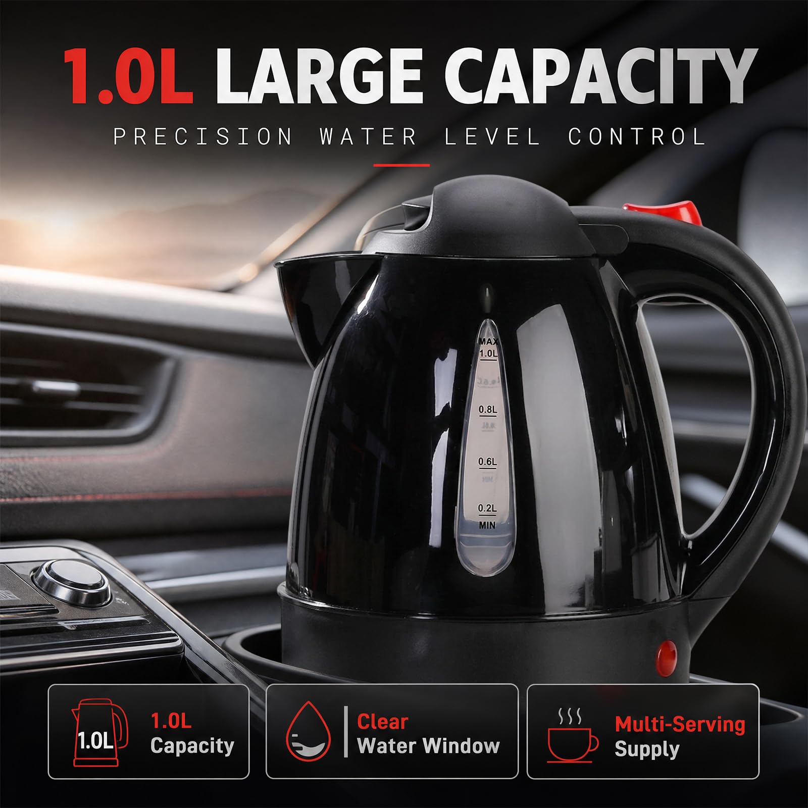 CEWROM Hervidor de agua para coche, 1 L, para coche, camión y autocaravana