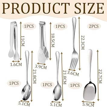 7 PCS Serving Spoons Large Set, Silver Stainless Steel Table Spoons with A Clip, Durable Spoon Set, Practical Long Handle Tablespoons Suitable for Kitchen Cooking Restaurant Banquets