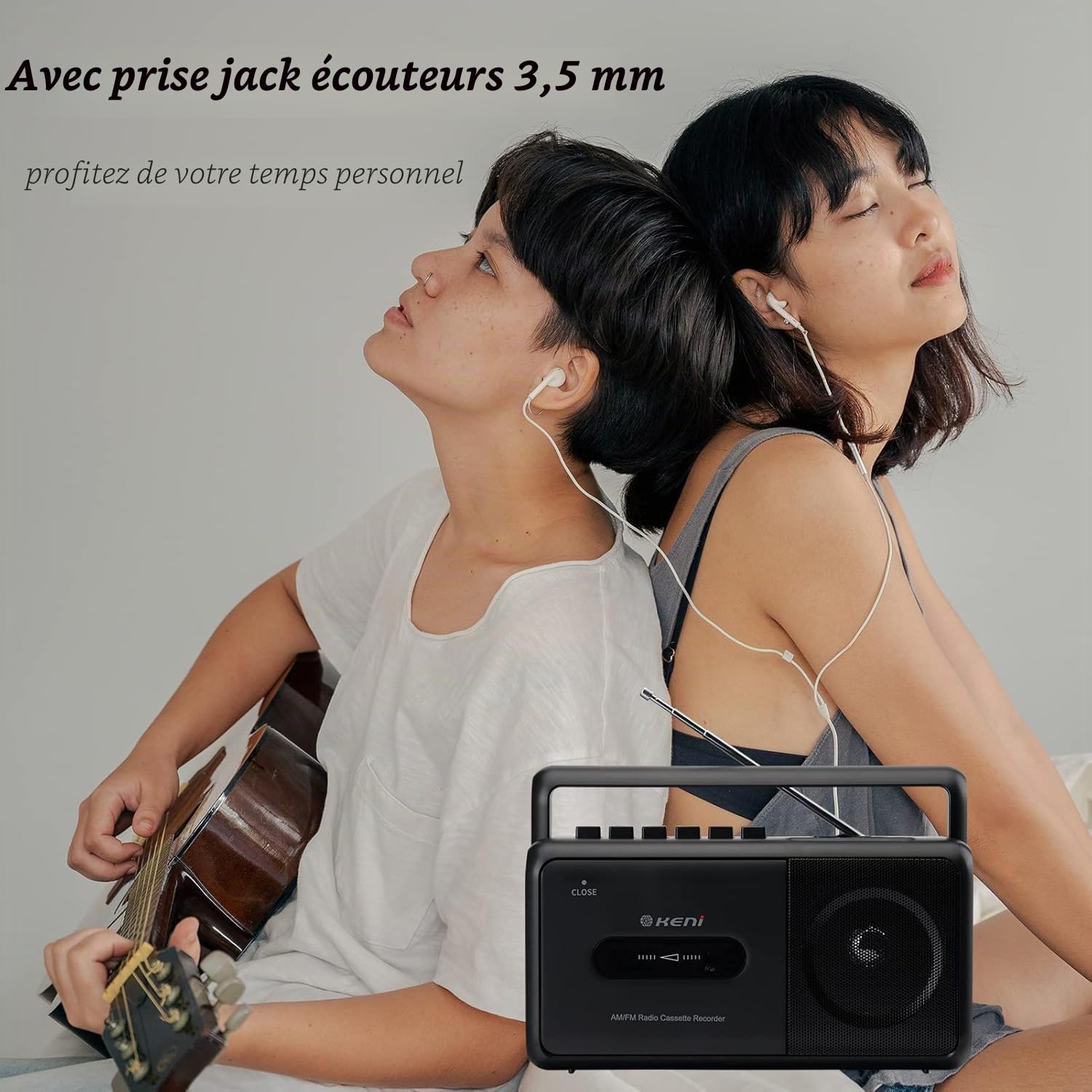 Lecteur cassette portable Boombox avec radio AM/FM stéréo, enregistreur cassette avec prise casque, alimenté par piles ou via prise secteur