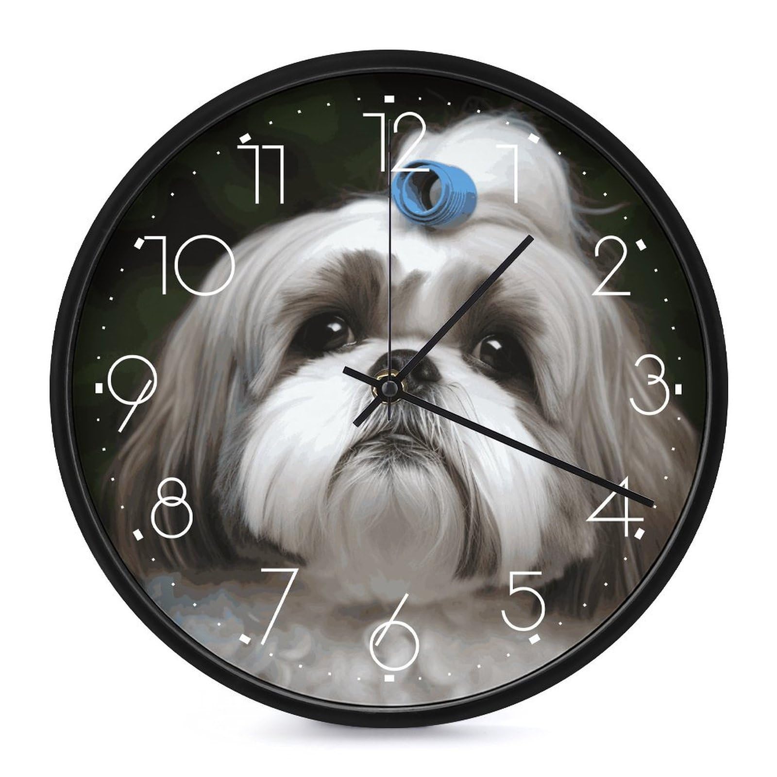 Adfgyerh White-Style Shih Tzu Dog Clock，9.8 Inch Battery Operated Wall Clock Classic Simple, Decorative Wall Clock.analog Clock For Kitchen Office Bathroom Bedroom.