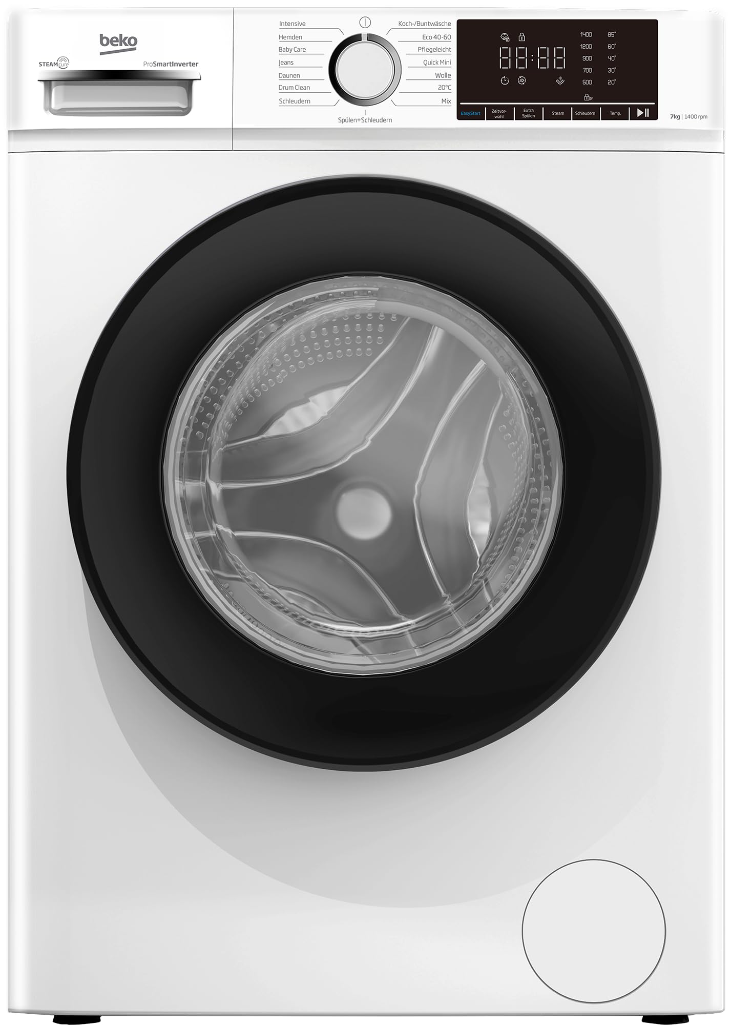 Beko BM3WFOE741PSA freistehende Waschmaschine, Waschvollautomat, 7 kg, Schleuderwahl 1400 U/min, AddXtra, SteamCure, Coldwash Wasser-& Zeitersparnis, Weiß