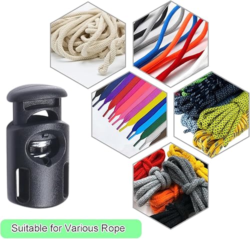 Vista 25 de Paquete de 10 cierres de cordón de resorte elástico, tapón deslizante de palanca de plástico para clip de cuerda de paracaídas, cordón elástico