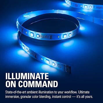 Elgato Light Strip Işık Şeridi, RGBWW Led, 16M Renk ve Sıcaklık Ayarlı Ekstra Beyaz Led, 2000 Lümen, Mobil&Windows&Mac Uygulamaları ve Stream Deck ile Kontrol Edilebilir (10LAA9901)