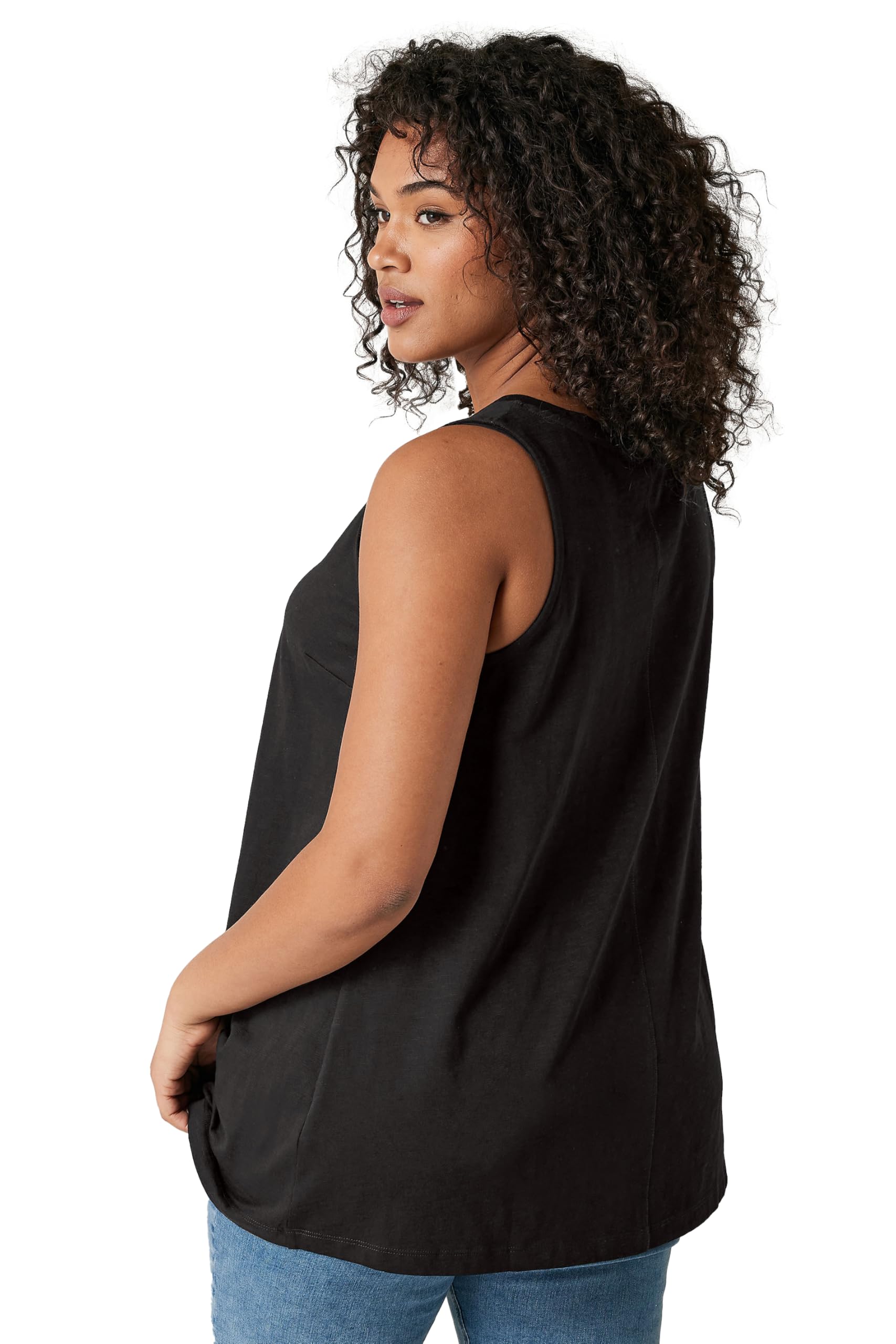 Evans Women's Black Curve Premium Cotton Vest Top - Plus Size Curve
