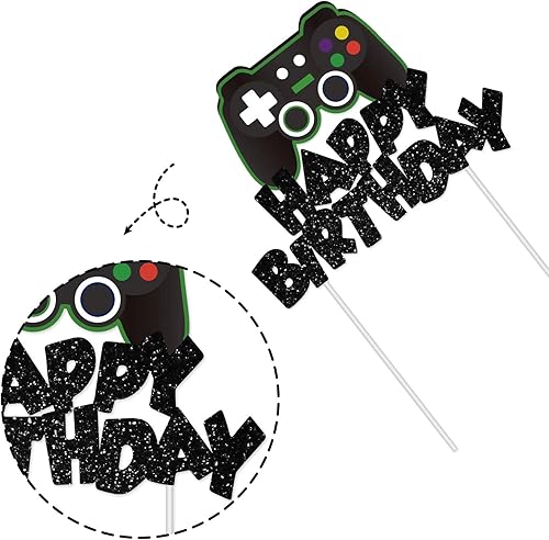 Miniatura 3 de Decoración de pastel de videojuegos con purpurina para decoración de pasteles de feliz cumpleaños, decoraciones de tartas para niños, suministros de