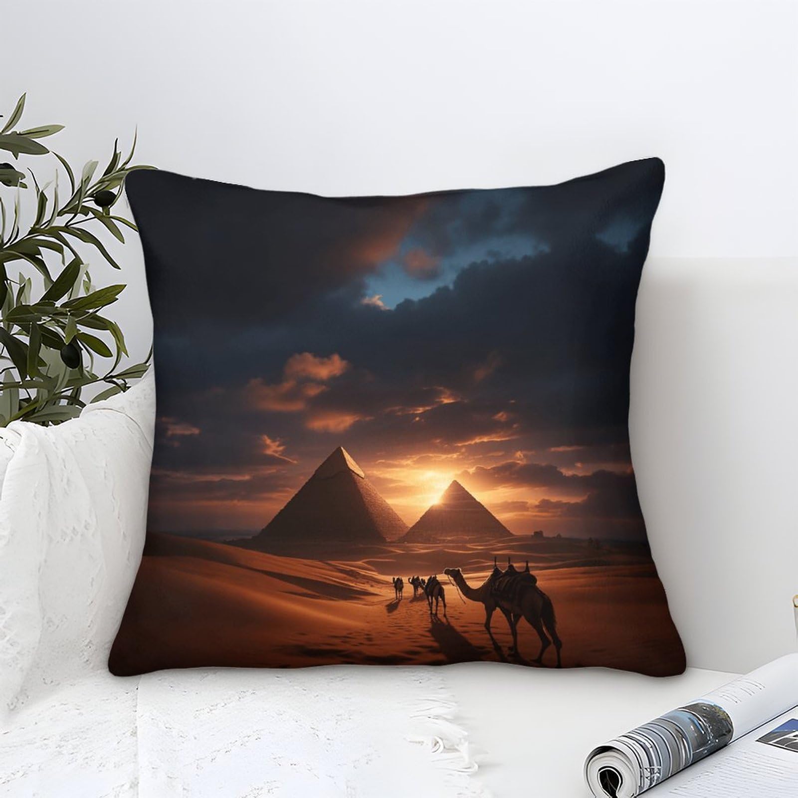 Lililaobiao Camel Caravan Cushion Covers 45X45cm - Luxury Square Throw Pillow Cases - Decorative Soft Pyramids Cushion Cover For Sofa Couch Bedroom With Invisible Zipper