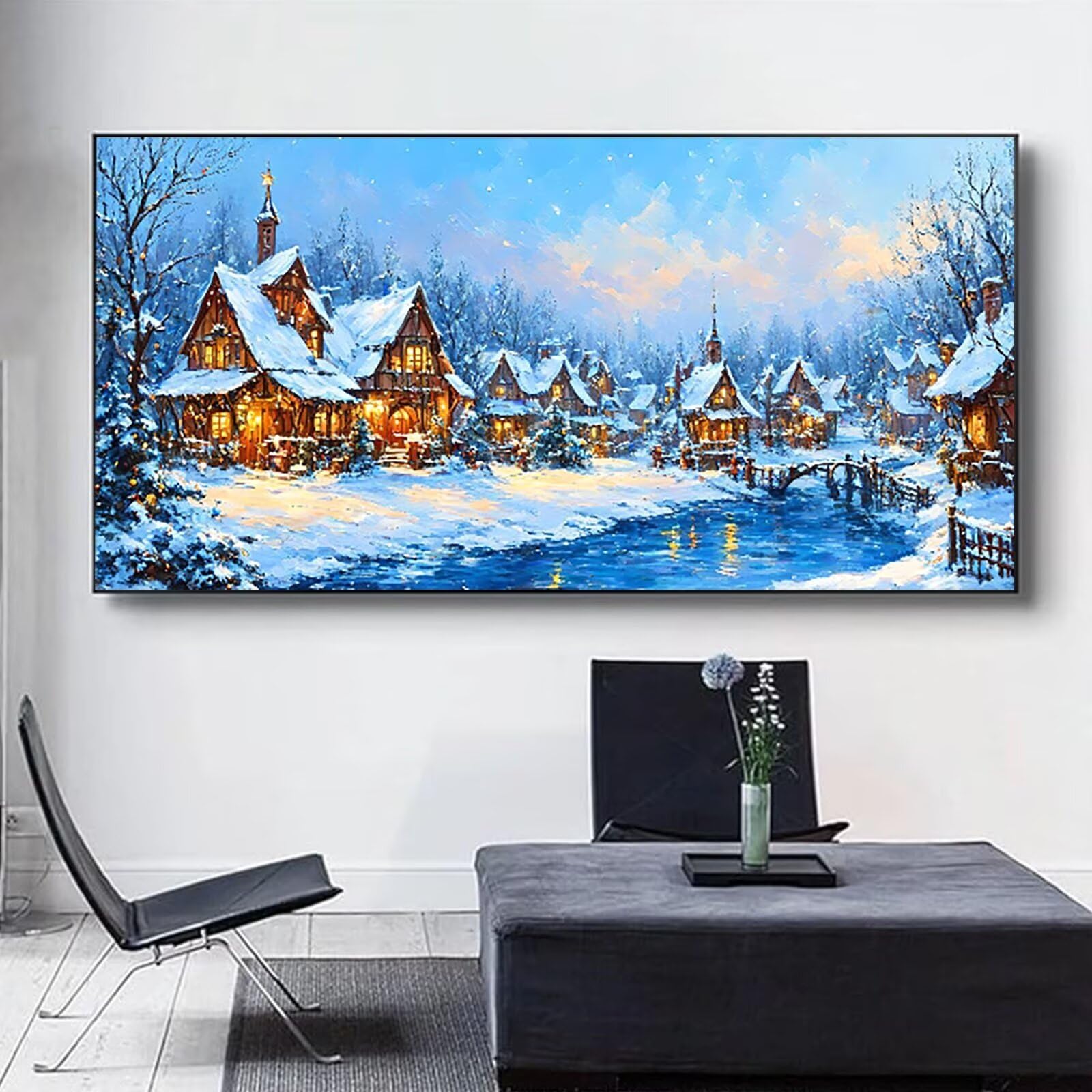 Malen nach Zahlen Kinder Winter, Malen Nach Zahlen Erwachsene Geschenke Home Wand Dekor Bastelset, Malen nach Zahlen Kleine Stadt | Malen nach Zahlen Ohne Rahmen (90x180cm) Bastelset Erwachsene S-1