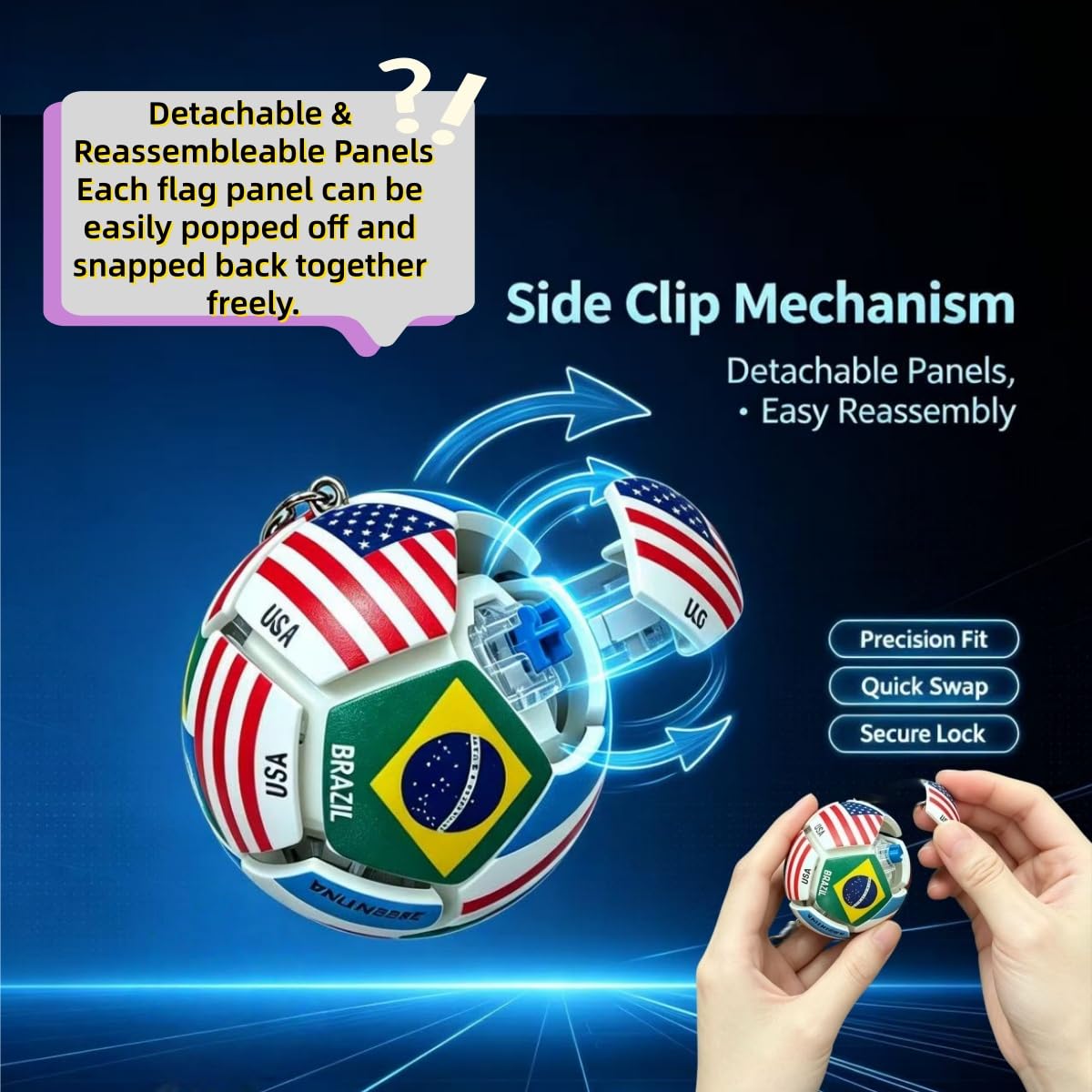 Portachiavi della Coppa del Mondo 2026, souvenir della Coppa del Mondo | Portachiavi a forma di bandiera nazionale, per alleviare lo stress, idea regalo per ufficio e adulti, ciondolo per zaino