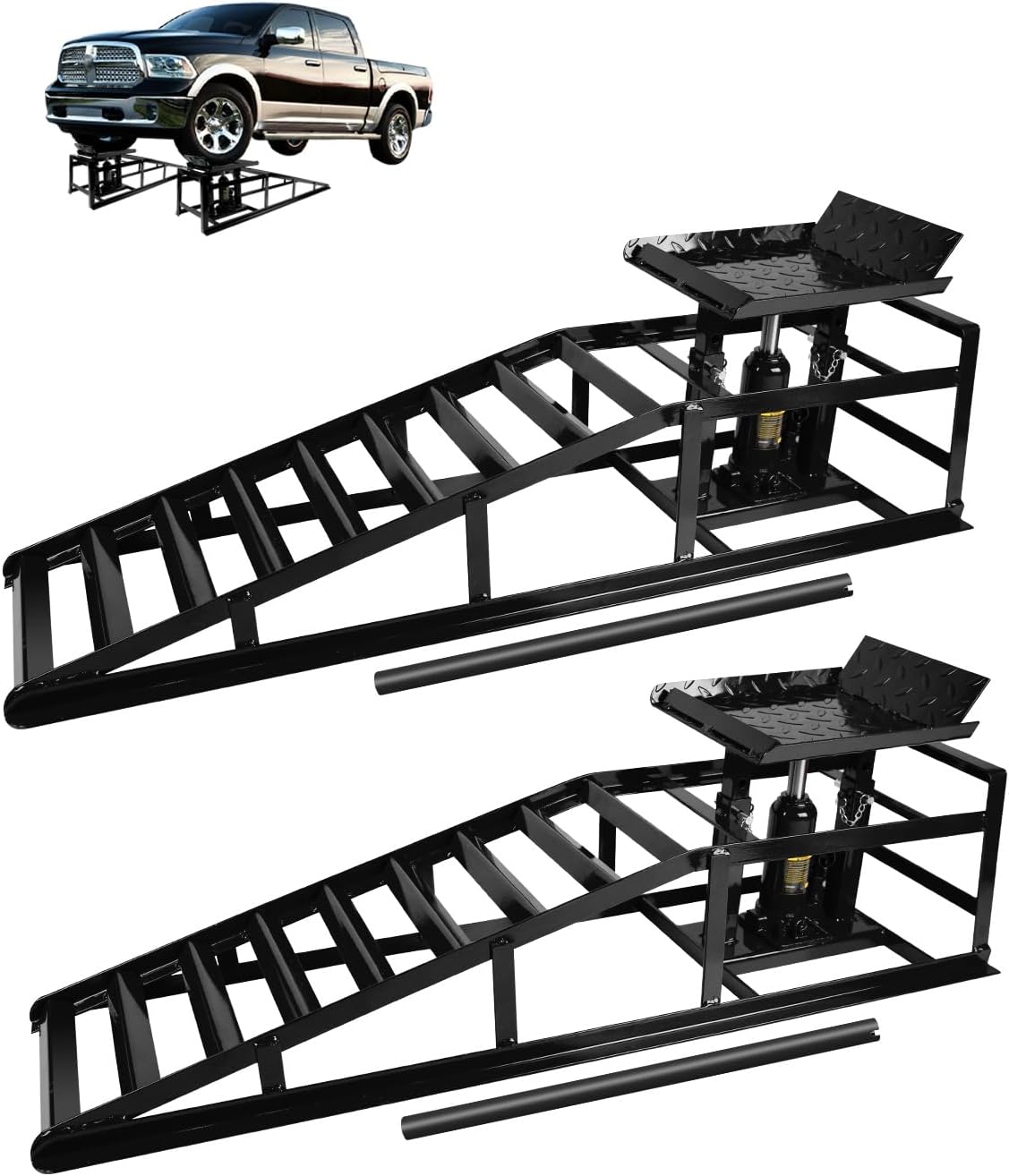 Heavy-Duty Hydraulic Car Ramps 5T Capacity - Adjustable 9.3-14 Inch Height for Cars, SUVs