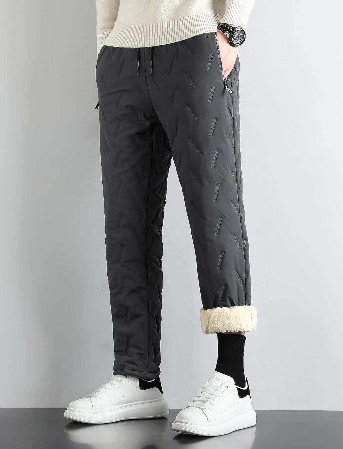 Mens Winter Warm Sweatpants Fleece Sherpa Lined Track Pants Active Thermal Joggers with Zipper Pockets - Image 2