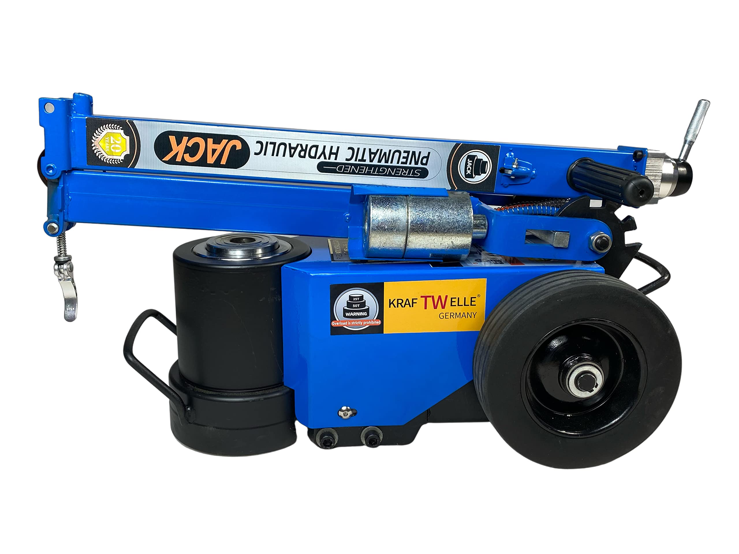 Cric idraulico a carrello Kraftwelle Power Wave 50 tonnellate ad aria compatto pieghevole per camion, agricoltura, veicoli commerciali, trattore