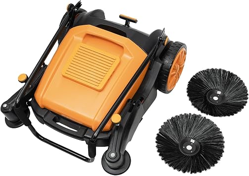 Walk Behind Manual Push Floor Sweeper, 14.53 Gallon Capacity 41 Back Walking Sweeper Tool Machine Brush Set with Directional Foot Adjustable Handle and Brush Head for Sidewalk Street Shopping Mall