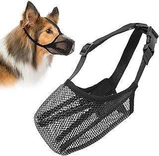 FWLWTWSS Muzzle for Dogs with Rounded Mesh and Adjustable Loop - Prevents Biting, Chewing and Barking - for Small, Medium and Large Dogs (L) product image