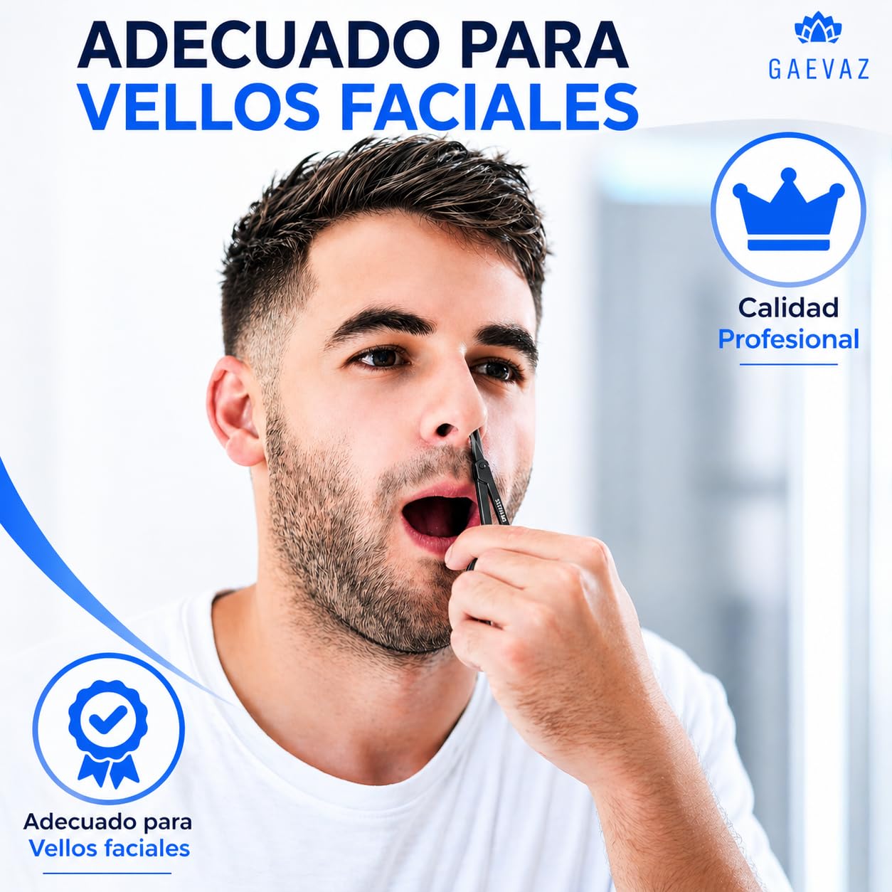 2 Tijeras Pequeñas de Acero Inoxidable para Vello Facial – 1 Punta Curva y 1 Punta Redonda – Cejas, Nariz, Oídos, Cutículas, Uñas, Barba y Bigote (Negro)