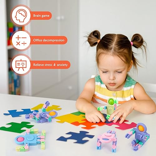 Miniatura 6 de Hanaive 24 piezas robot Fidget Spinners transformable con cadena de giroscopio para dedos, deformable, para aliviar el estrés, juguetes sensoriales