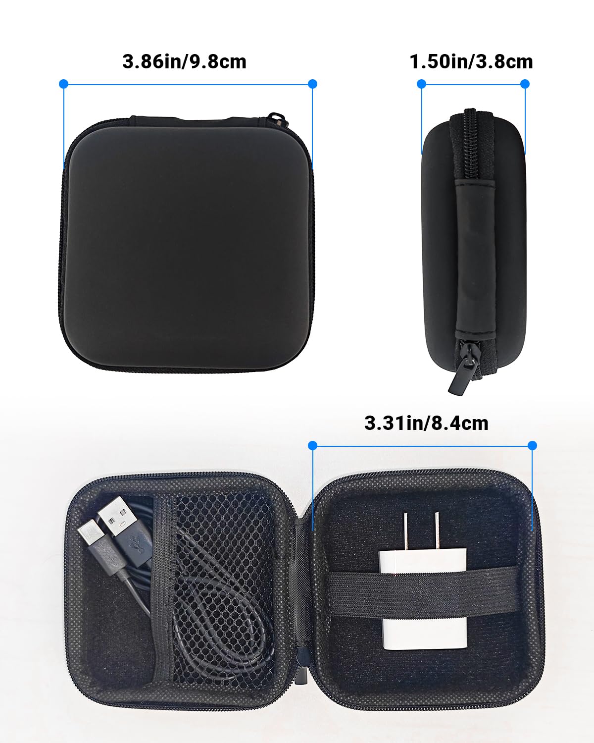 Small Waterproof Tech Organizer Pouch (3.86x3.86x1.5in) - Compact Travel Storage Bag for Chargers, Cables & Gadgets, Internal Space 3.31x3.31x1.18in (Black)