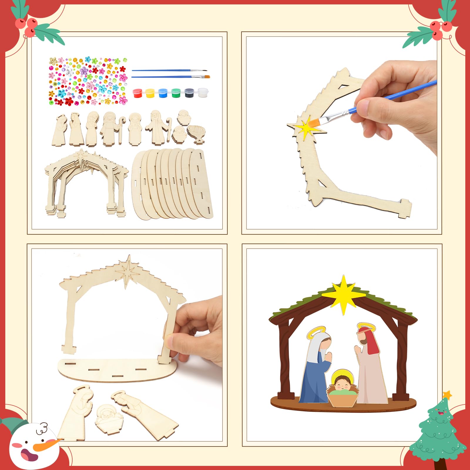 MONCAP 12pz Addobbi Natalizi Gesù Nascita Craft 13.3x3.4x11.6cm Nascita Ornamenti in LegnoDecorazione Natalizia Presepe NascitaDecorazioni Natale Legno-per Addobbi Natale Epifania