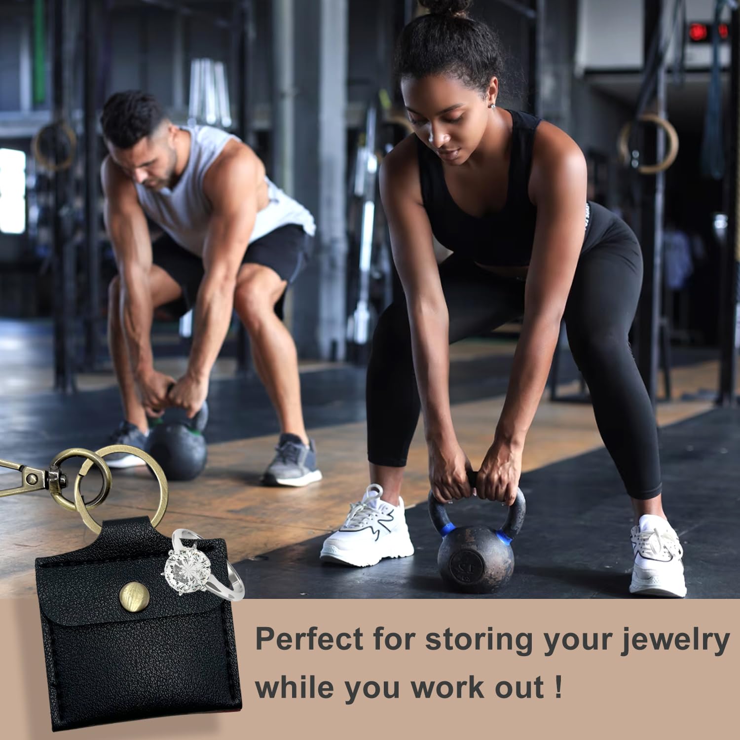 PAKASEBOXES Ring Holder Keychain for Gym, Leather Jewelry Travel Pouch for Wedding Ring, Necklaces, Mini coin pouch for Women