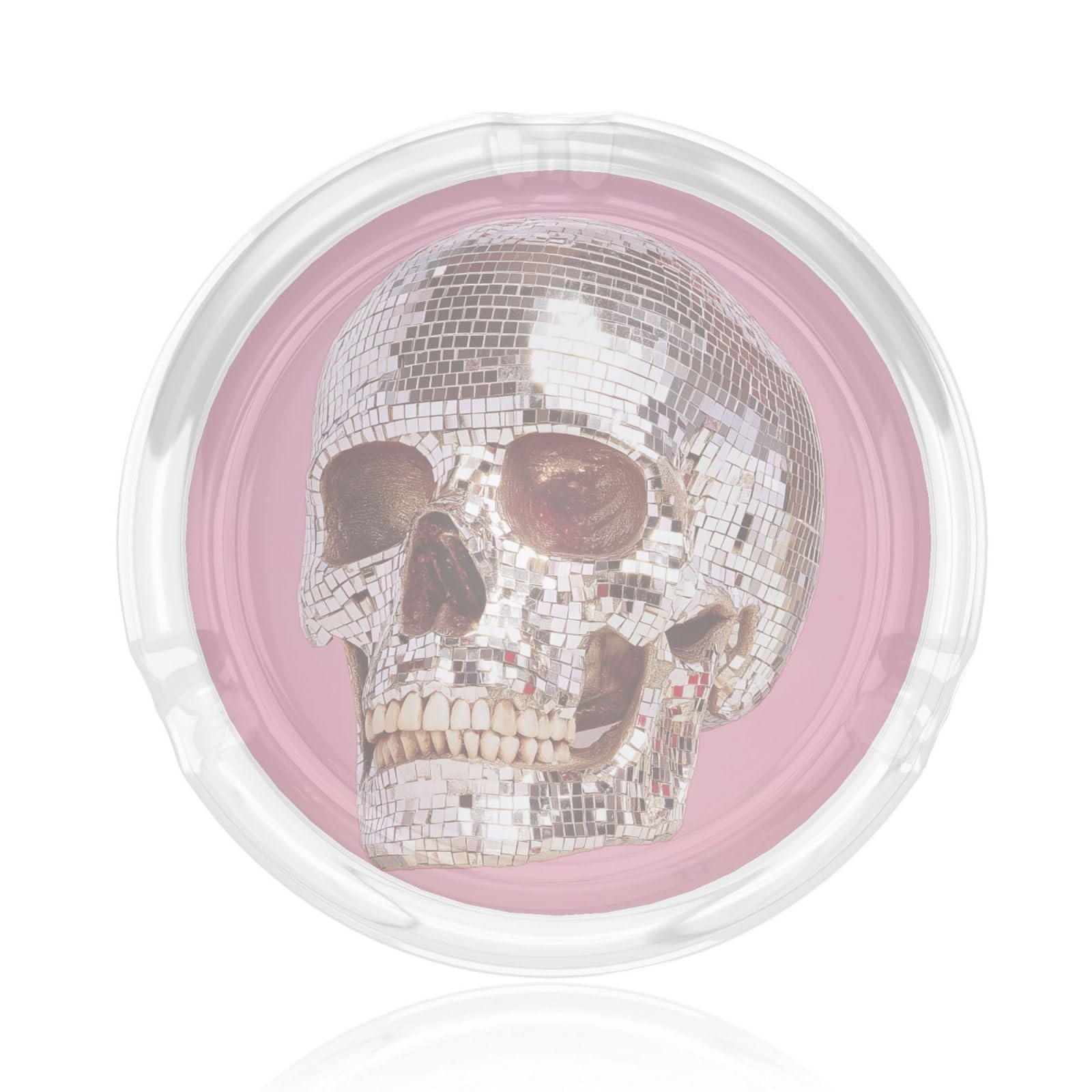 Disco Skull On Pink Glass Ashtray For Cigarettes Ash Trays Case For Home Office Decor