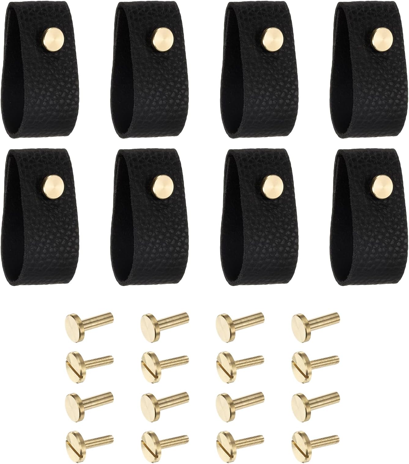 QUARKZMANPack of 8 Leather Drawer Knobs, Leather Handles, Replacement for Traditional Knobs for Drawers, Cupboards, Kitchen Cabinets, Black