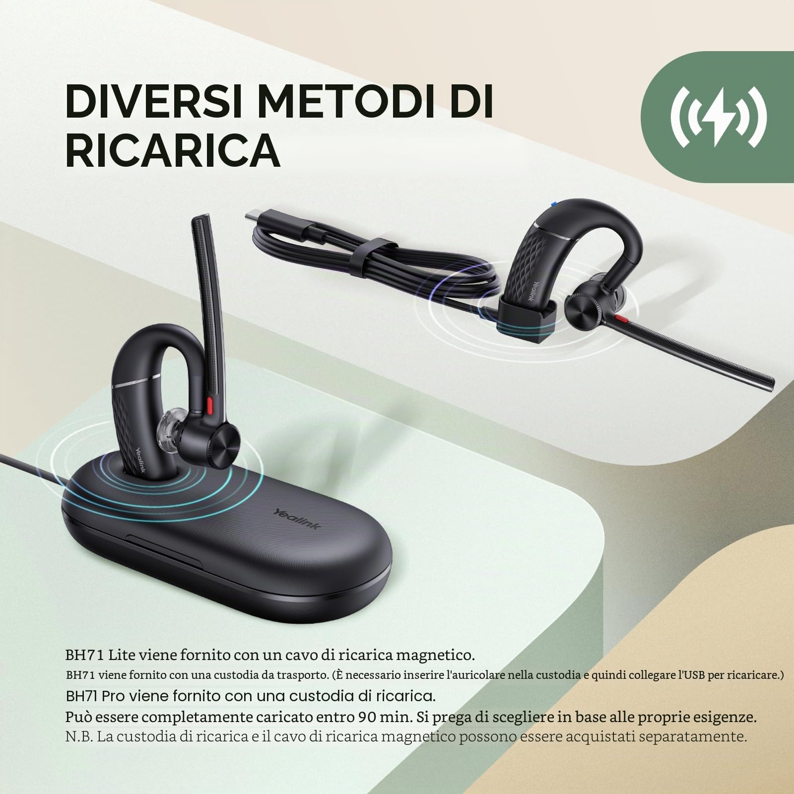 Yealink BH71 Pro - Cuffie Bluetooth con Dongle USB, certificato Teams, auricolare senza fili per cellulare, PC e laptop, microfono a riduzione del rumore, gancio per orecchio regolabile