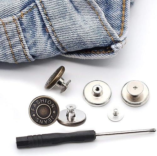 Miniatura 2 de GIYOMI 17mm Kit de reemplazo de botones para jeans sin costura con base metálica, 12 juegos de botones metálicos removibles sin clavos de 17 mm, kit