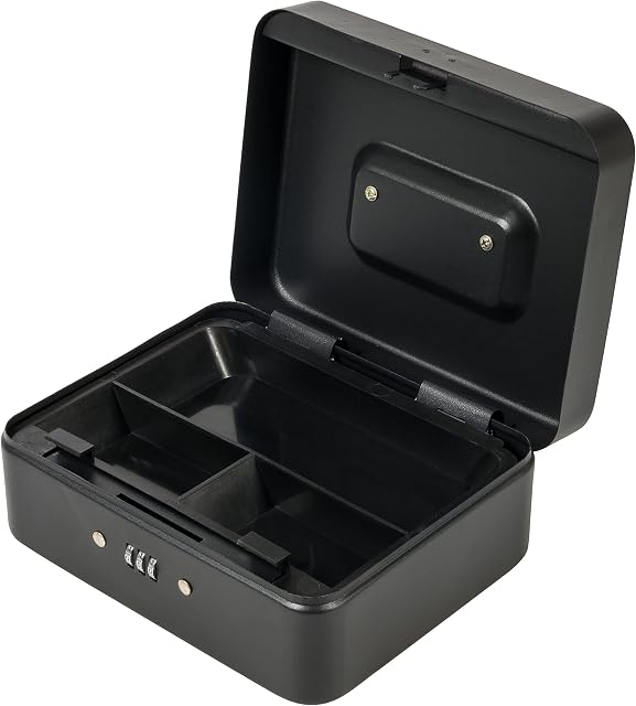 Silverline 732370 Petite Cash Box with 3-Digit Combination Lock, Black